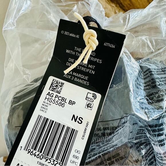 NEW ADIDAS Black White AG Packable Fold Up Backpack Zip Travel Pouch Bag Carryon - Picture 11 of 14